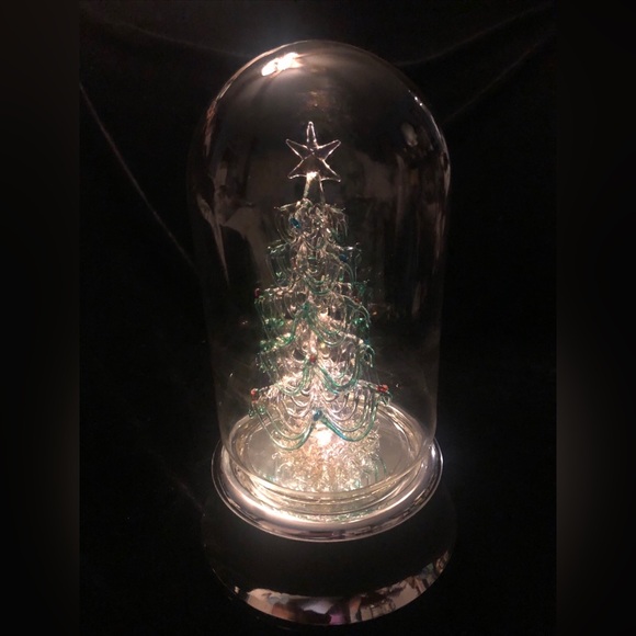 Beautiful Vintage Spun Glass Spinning Christmas Tree Under Dome Wind Up Musical - Picture 8 of 11